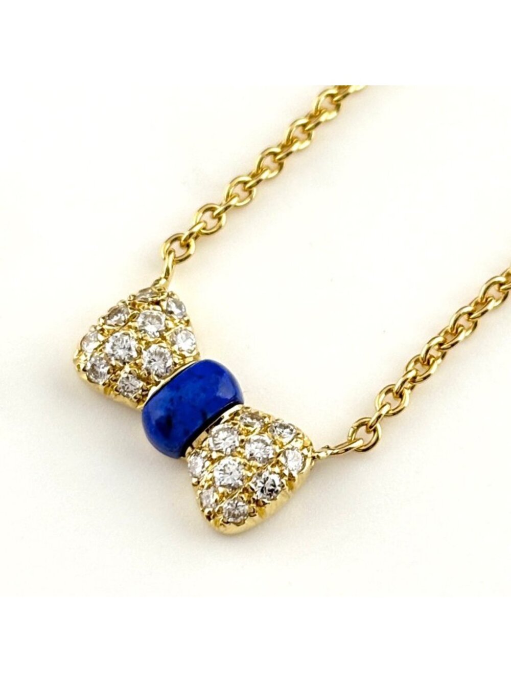 Van Cleef & Arpels Ribbon Motif Necklace YG Yellow Gold Pave Diamond Lapis - Picture 8 of 9